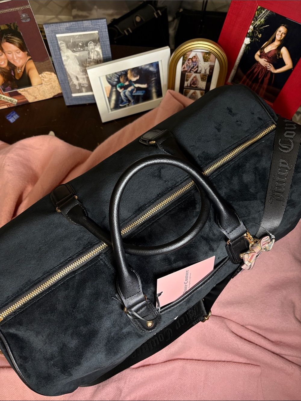 NWT Juicy Couture Black Velvet Weekender Boston Bag Adjustable Strap 19x10 - Picture 10 of 16